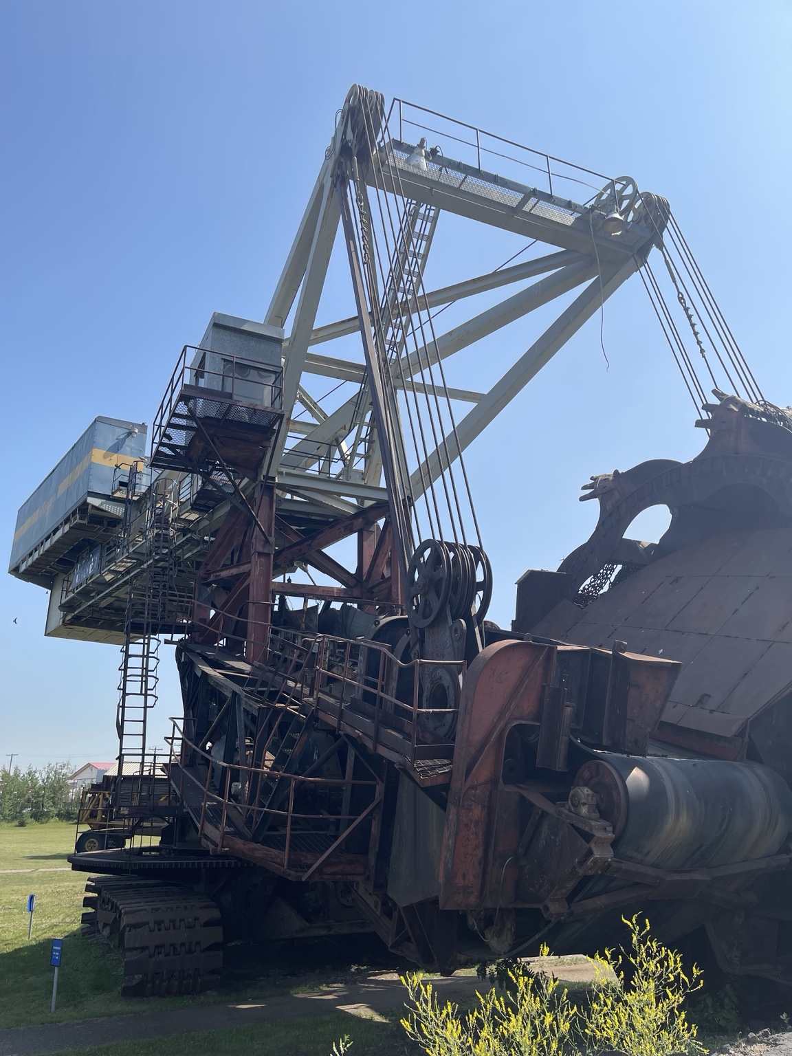 Large historic dredge equipment preserved as a community landmark